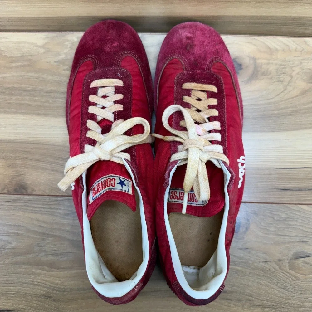 VINTAGE 70's Converse Coach V Jogger Sneakers 10.5 Red Suede Nylon Low Top - Picture 9 of 12